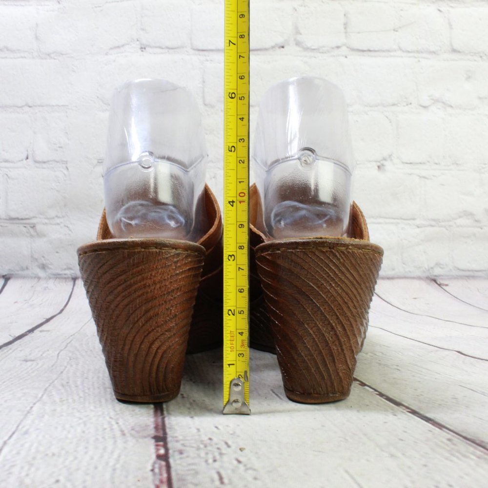 Born Brown Leather Slip On Woven Clogs Casual Heeled Mules Size 7 Medium - Picture 6 of 9